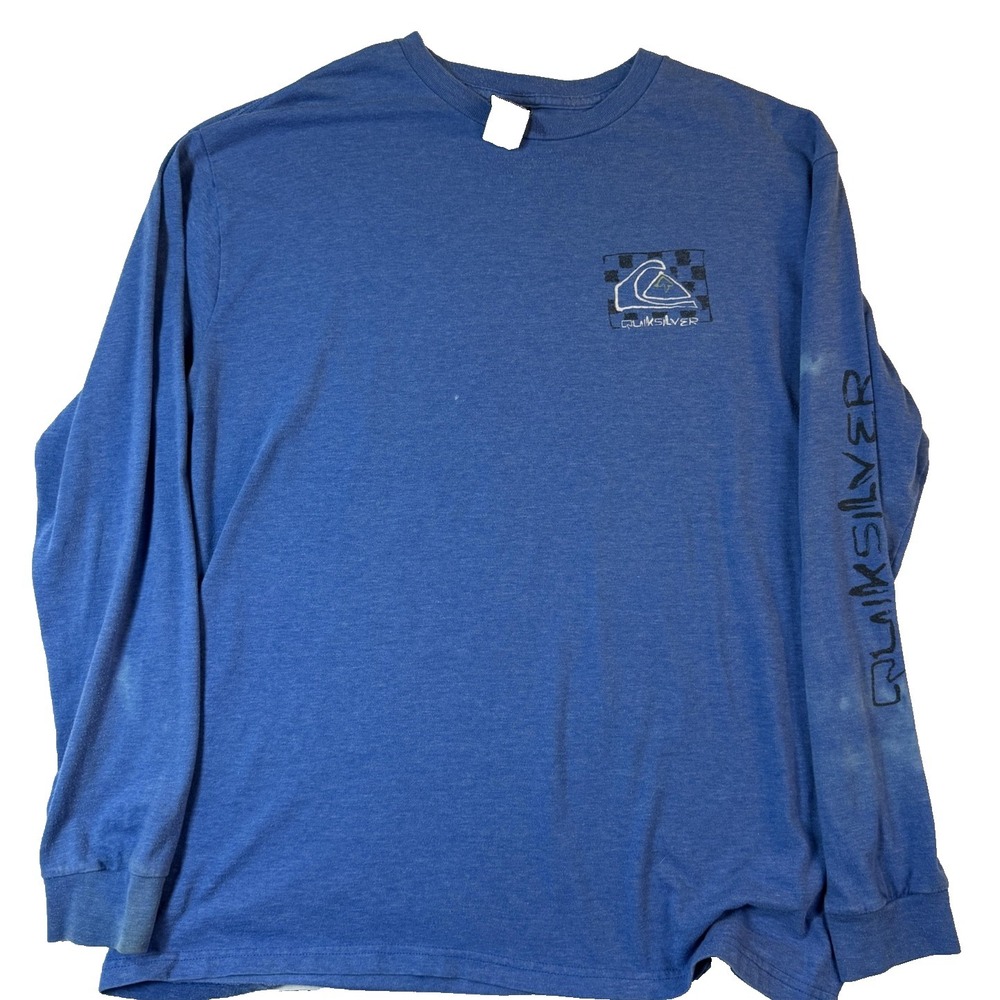 Vintage Quiksilver Surf Tee Mens XL Blue Long Sleeve Spellout Skate Y2K Grunge
